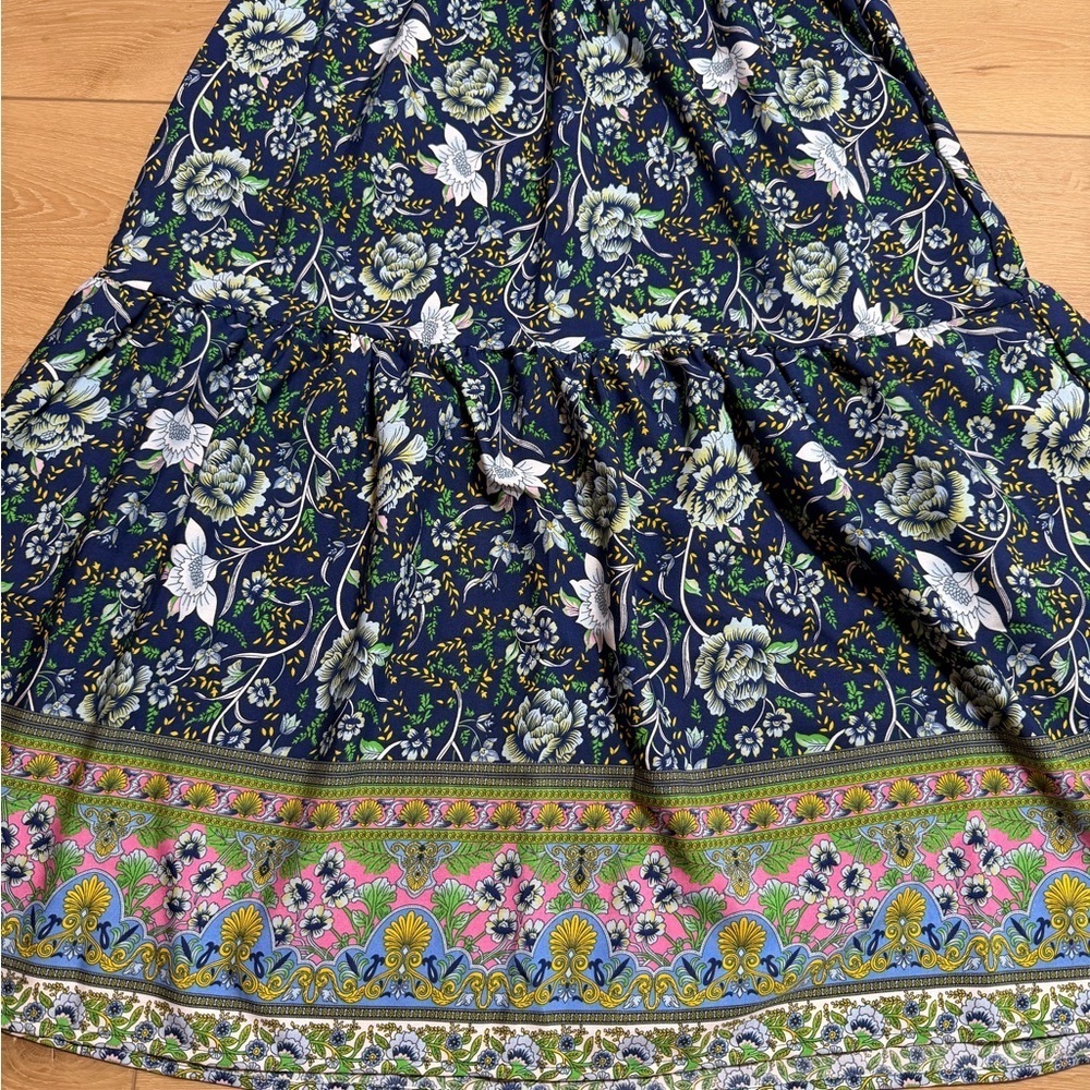 Bohemian Floral Border Print Maxi Skirt Size L NWT Smocked Waist Hippie - Picture 7 of 8
